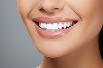 Fototapeta premium Clean white healthy dental teeth woman female smile. Dentist teet healthy smile closeup 