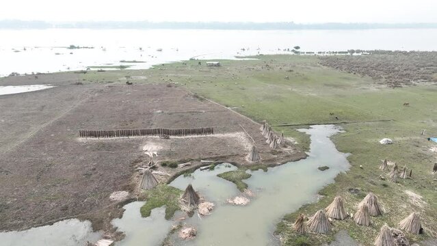 Aerial view of flood affected villages in Bangladesh.