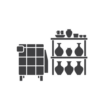 black pottery shelf and cabinet clip art preview