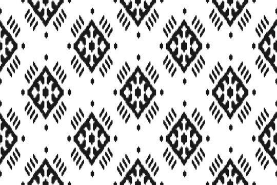 Motif ethnic ikat pattern art. Abstract ethnic ikat seamless pattern in tribal. Mexican style. Design for background, wallpaper, illustration, fabric, clothing, carpet, textile, batik, embroidery.
