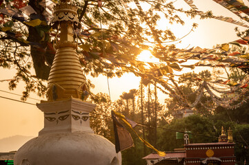 The Tibetan stupa and prayer flag in the area of Swayambhunath an ancient stupa and one of the most...