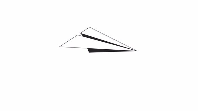 Flying paper plane bw outline cartoon animation. Origami airplane floating in air 4K video motion graphic. Hopes, dreams 2D monochrome linear animated background full frame, lofi live wallpaper