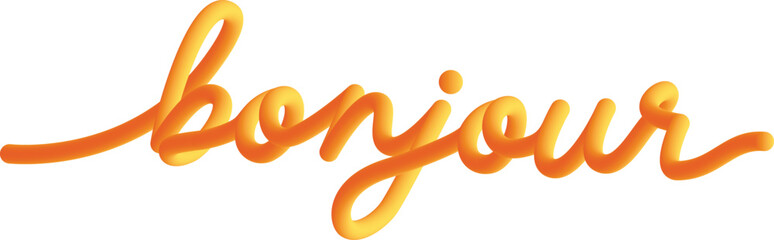 Orange Bonjour typography, with 3D color gradations like balloons. And handwriting style. © Mantografi