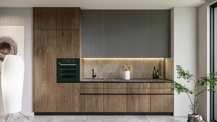 3d rendering modern kitchen advanced modelling full scene interior - obrazy, fototapety, plakaty