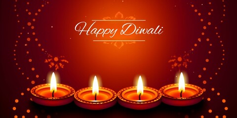 Naklejka premium Happy Diwali banner with Diya Diwali celebration Festival background Diwali greeting card 
