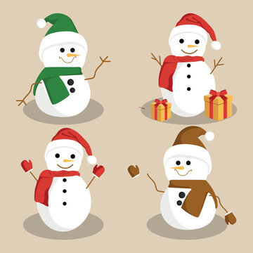 Free Vector Set of four Snowman. Vector illustration