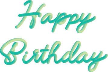 Green Happy Birthday typography, with 3D color gradations like balloons. And handwriting style.
