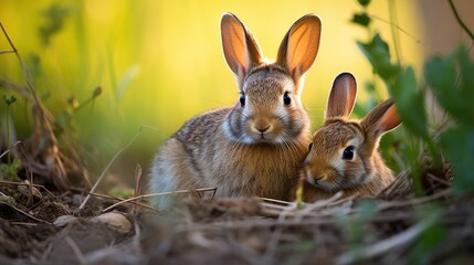 Fototapeta premium A breathtaking shot of a rabbit his natural habitat, showcasing his majestic beauty