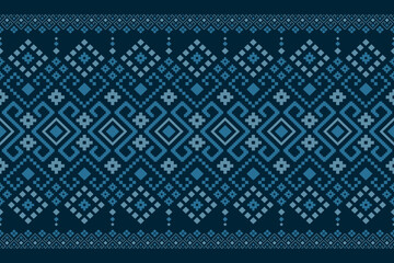 Indigo navy blue geometric traditional ethnic pattern Ikat seamless pattern border abstract design for fabric print cloth dress carpet curtains and sarong Aztec African Indian Indonesian