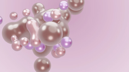 Fototapeta premium 3D render animation motion design presentation background wallpaper metasphere. Pink purple abstract meta sphere liquid shape moving deformation transition to meta balls bubbles drops pearls molecules