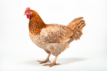 Fototapeta premium a chicken standing on a white surface with a red comb