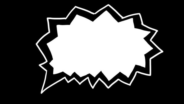手描きの外線と内面の漫画的吹き出しのパラパラアニメーション素材　白黒・アルファ　10秒ループ　ギザギザタイプ