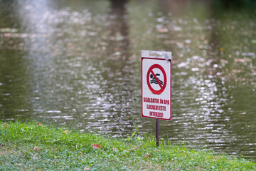 sign indicating that bathing is prohibited. detail.