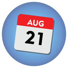 Fototapeta premium 21 august icon with white background, calender icon