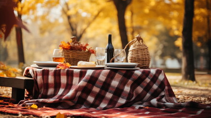 Picnic in the park in the fall season