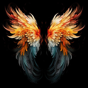 Artwork Depicting a Pair of Colorful Angel Wings