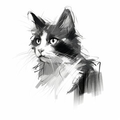Portrait of black and white cat on a white background