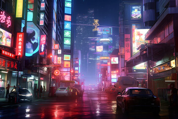 view of Tokyo city street lights at night Made with Generative AI
