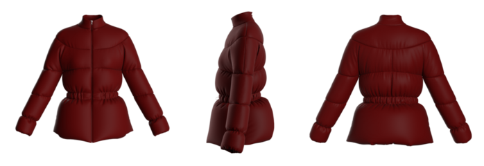 Blank template  down jacket with zipped, front and back view. Isolated. Mockup winter jacket