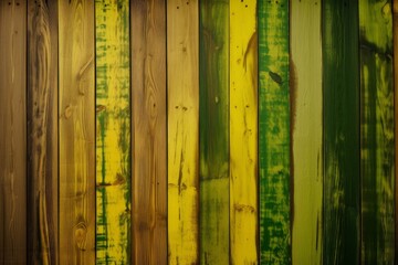 A colorful wooden fence with green and yellow paint