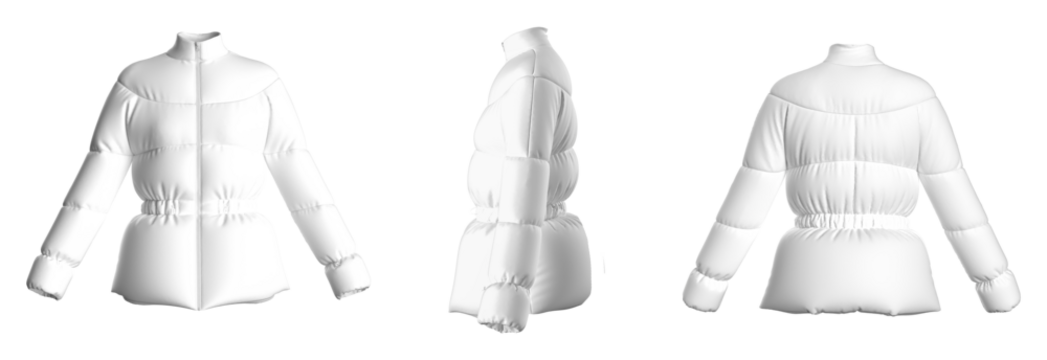 Blank template down jacket with zipped, front and back view. Isolated. Mockup winter jacket - Powered by Adobe