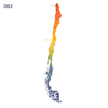 Chile political map of administrative divisions - regions. Colorful spectrum political map with labels and country name.