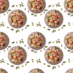 Seamless pattern with Plate of Italian pasta. 