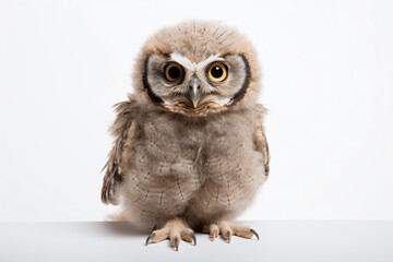 Obraz premium a small owl sitting on top of a white table