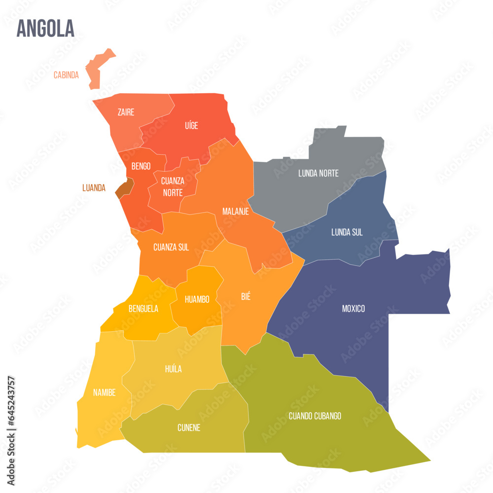 Poster angola political map of administrative divisions - provinces. colorful spectrum political map with l - Posters