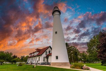 Wind Point Lighthouse near Michigan Lake in Wisconsin 