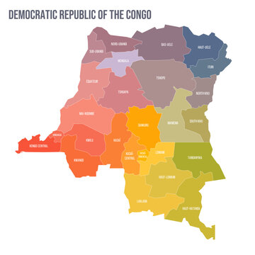 Democratic Republic of the Congo political map of administrative divisions - provinces. Colorful spectrum political map with labels and country name.