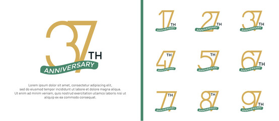 set of anniversary logo brown color and green ribbon on white background for celebration moment