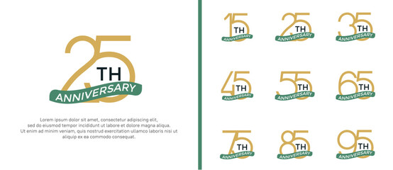 set of anniversary logo brown color and green ribbon on white background for celebration moment