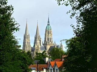 Bayeux, August 2023 - Visit the magnificent medieval town of Bayeux in Normandy - View of the magnificent Notre-Dame de Bayeux cathedral