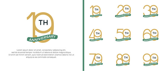 set of anniversary logo brown color and green ribbon on white background for celebration moment