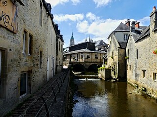 Fototapeta na wymiar Bayeux, August 2023 - Visit the magnificent medieval town of Bayeux in Normandy - View of the old Norman-style buildings