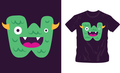 Halloween monster alphabet cool t-shirt design editable template