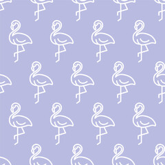 Purple seamless pattern with white outline flamingo