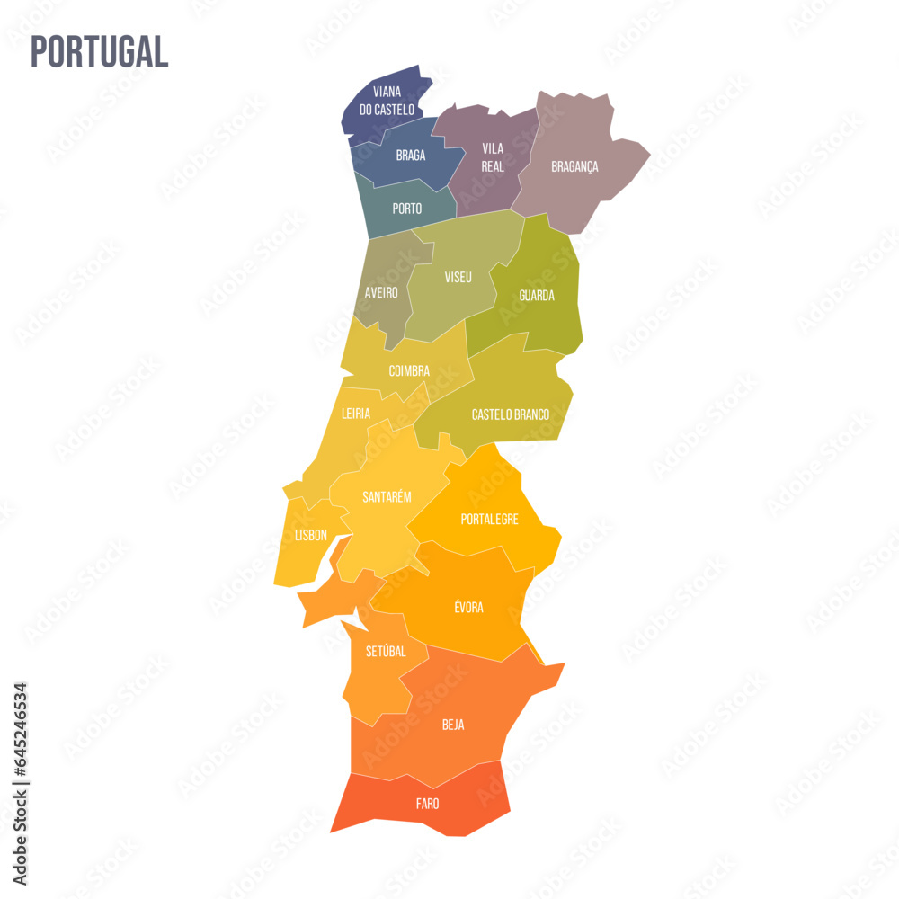 Wall mural portugal political map of administrative divisions - districts. colorful spectrum political map with - Wall murals