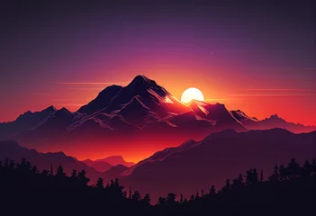 Cercles muraux Aubergine Fantasy landscape with mountains at sunset. 3d render illustration. generative ai