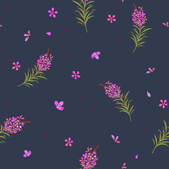 Vector seamless floral pattern with fireweed plant - 645246739