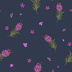 Vector seamless floral pattern with fireweed plant - 645246749