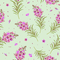 Vector seamless floral pattern with fireweed plant - 645246758