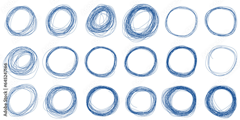 Poster set of circle scribbles in hand drawn style. circular scribble doodle. pencil or pen bubble sign set
