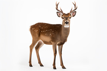 a deer with antlers standing in a white room