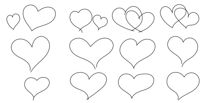 Set of hand-drawn hearts. Hand drawn style hearts on an isolated background.