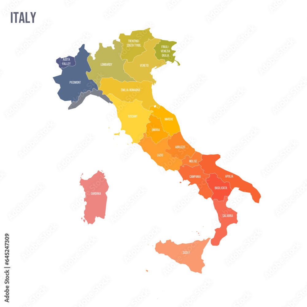 Canvas Prints italy political map of administrative divisions - regions. colorful spectrum political map with labe - Canvas Prints