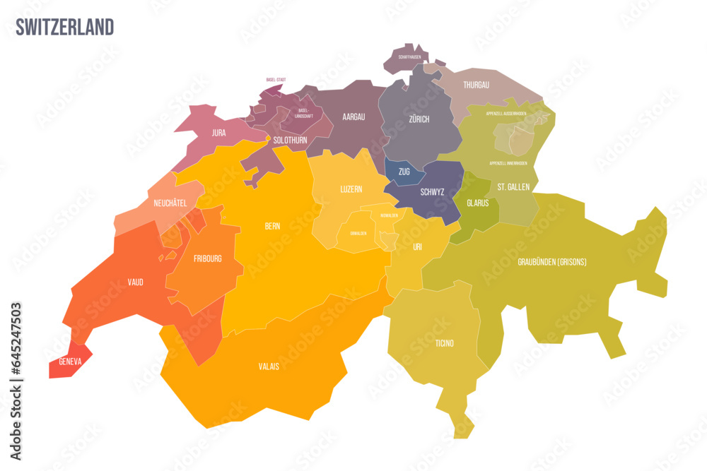 Wall mural switzerland political map of administrative divisions - cantons. colorful spectrum political map wit - Wall murals