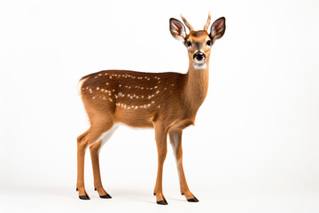 a deer standing on a white surface with a white background