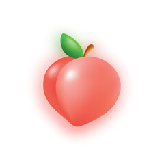 Peach fruit with leaf in a cartoon style, delicious juicy dessert icon. Yummy bright apricot isolated on pink background. Vector illustration.